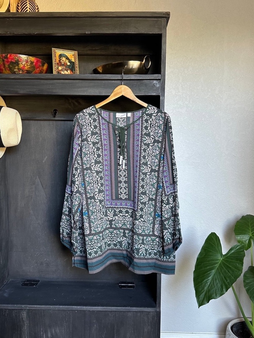 Belle by Kim Gravel Green Multi Embroidered Tunic Top
